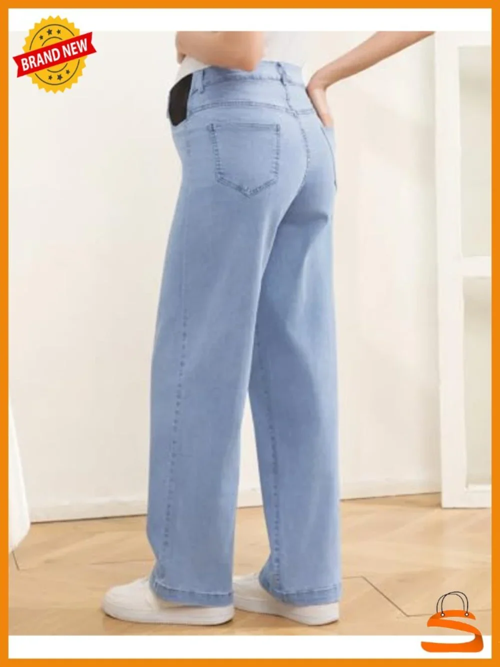 Maternity Jeans Mid-Rise Straight Leg Relaxed Fit Denim Pants Postpartum
